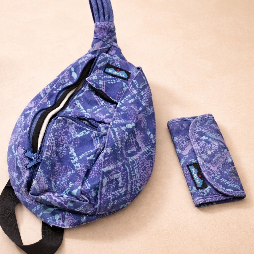 Kavu Blue Patterned Sling Bag and Wallet Set